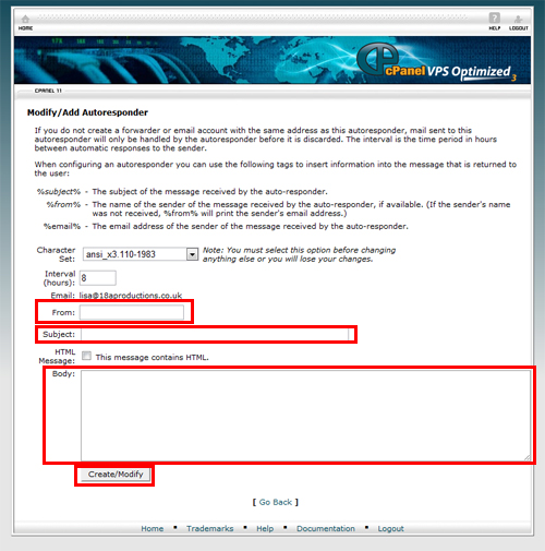Setting up an auto-responder in CPanel