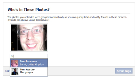 Facebook tagging prompt