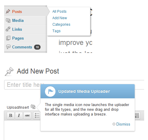 New WordPress 3.3 menu